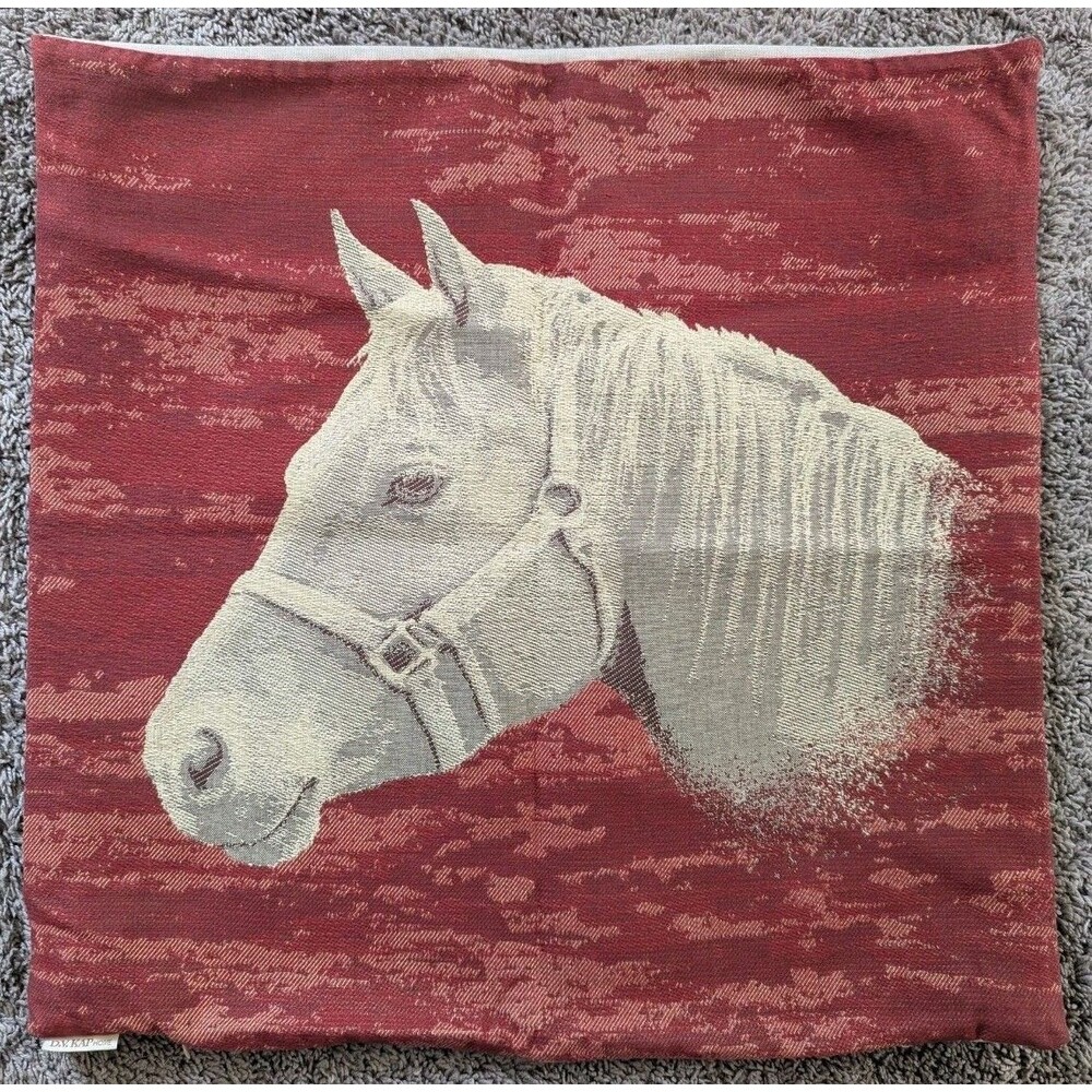 Designer Horse Pillow Cover Tapestry Red Tan Western Ranch Decor 23" Square EUC